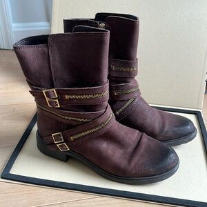 Vince Camuto Maroon Leather Tavi Moto Zipper Boots size 9 med